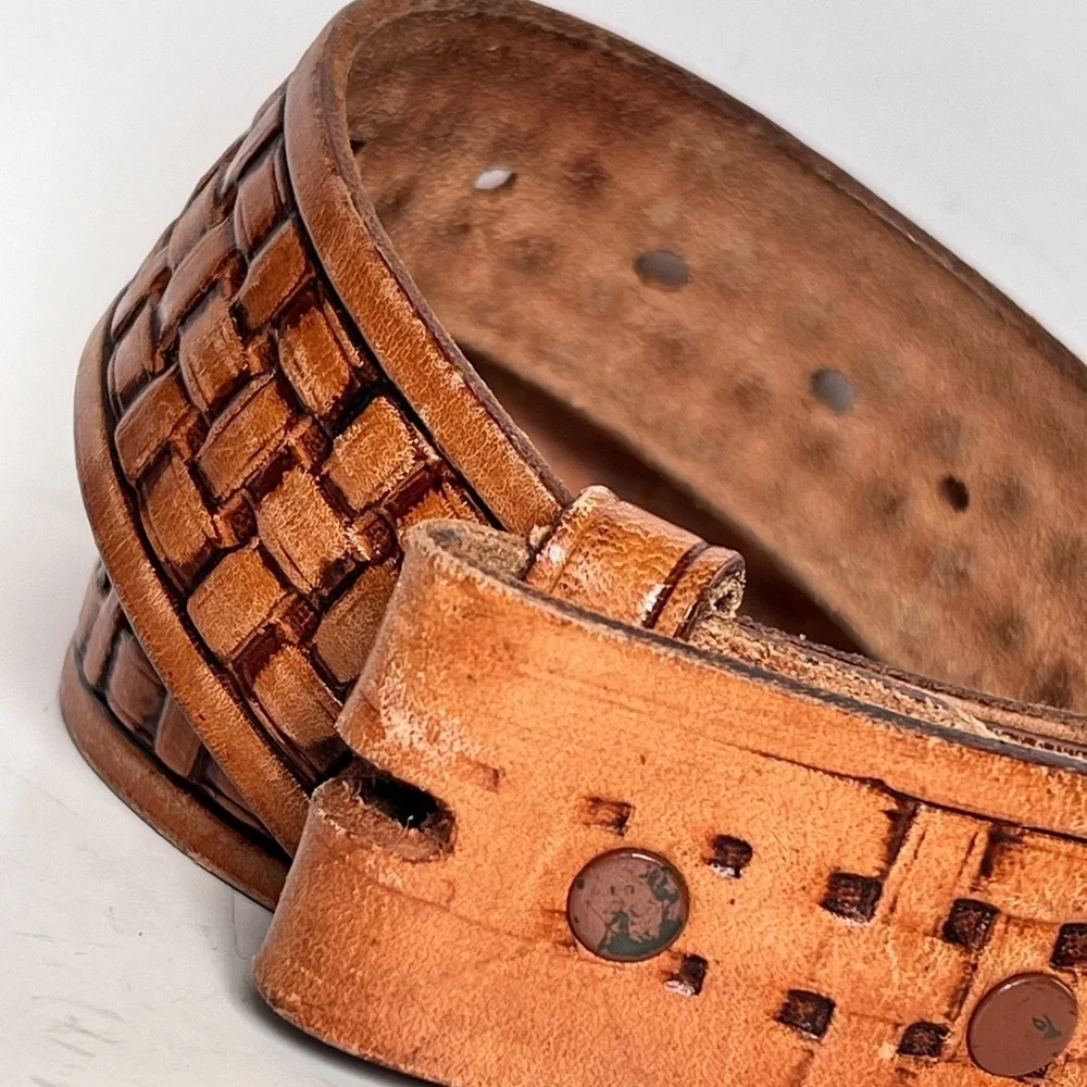 Vintage Rockmount Ranchwear Brown Saddle Leather Woven Western Belt